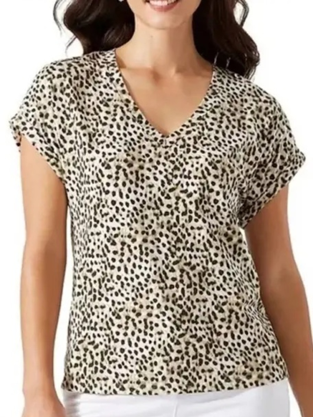 Tommy Bahama Kauai Lagoon Jersey V-neck Leopard Print Tee sz Medium